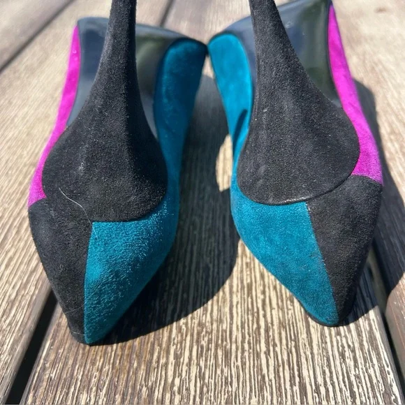 Stuart Weitzman Vintage Gem Multicolor Suede      3 1/2” Heels Size 9 - Picture 8 of 12